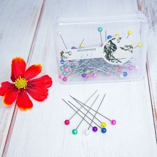 Булавки портновські з кулькою/мікс квітів/довжина 6,7 см/в пакованні 80 шт. Булавка шарик цветная (Л) фото